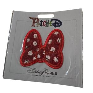 Disney Minnie Mouse Bow Patched Patch Red and White Polka Dot Sequin
